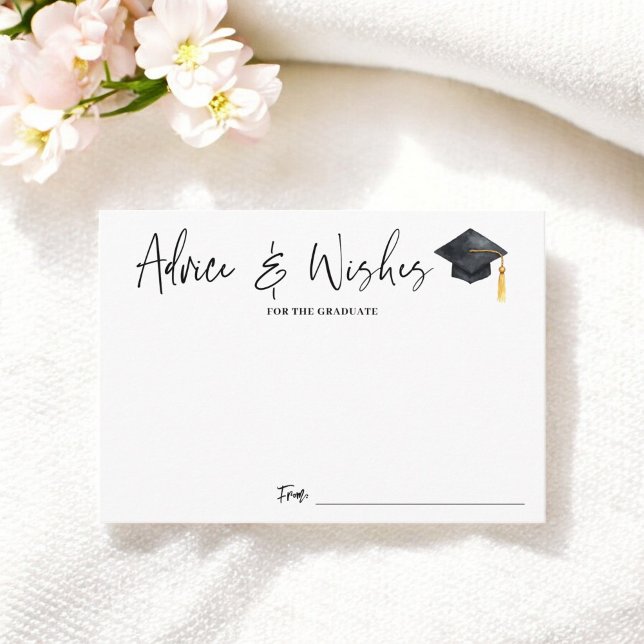 Carte D'accompagnement Conseil moderne en noir blanc script des souhaits  (Modern Black white script advice wishes graduation Enclosure Card)
