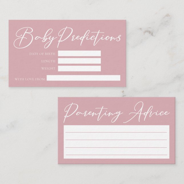 Carte D'accompagnement Conseil sur les prévisions de Baby shower rose Dus (Devant / Derrière)