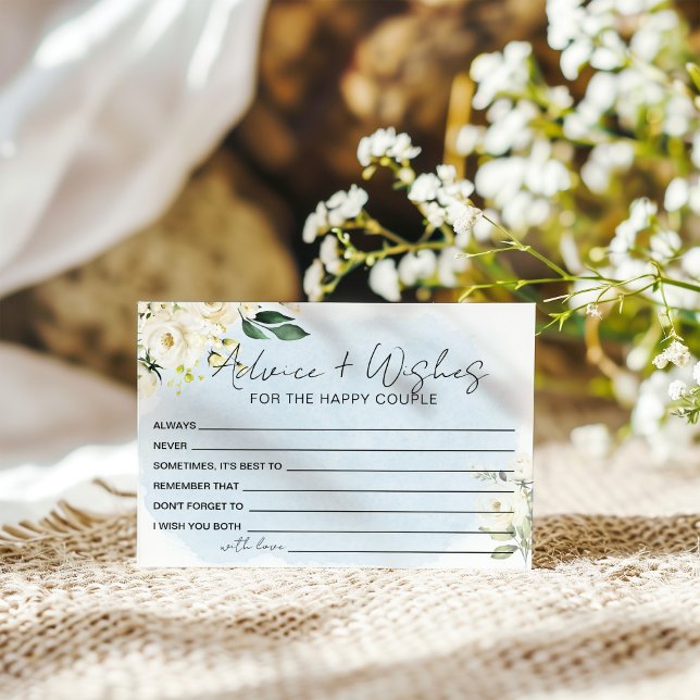 Carte D'accompagnement Conseils et Vœux de Rose Blanche Aquarelle Bleue (Créateur téléchargé)