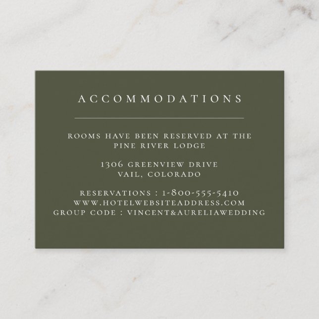 Carte D'accompagnement Contenants de mariage vert olive uni (Devant)