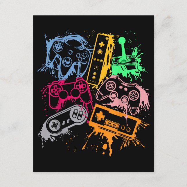 Carte D'accompagnement Contrôleurs de console de jeu vidéo Retro 80's 90' (Devant)