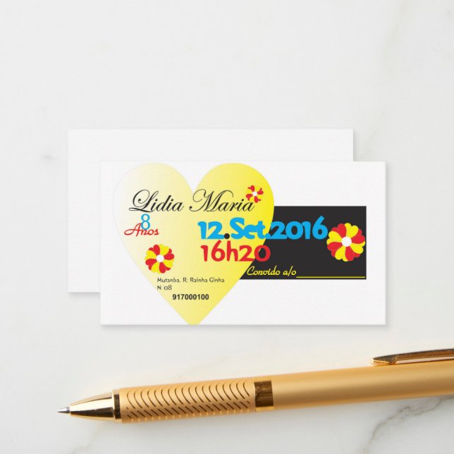 Carte D'accompagnement Convite de aniversario (Devant/Arrière en situation)