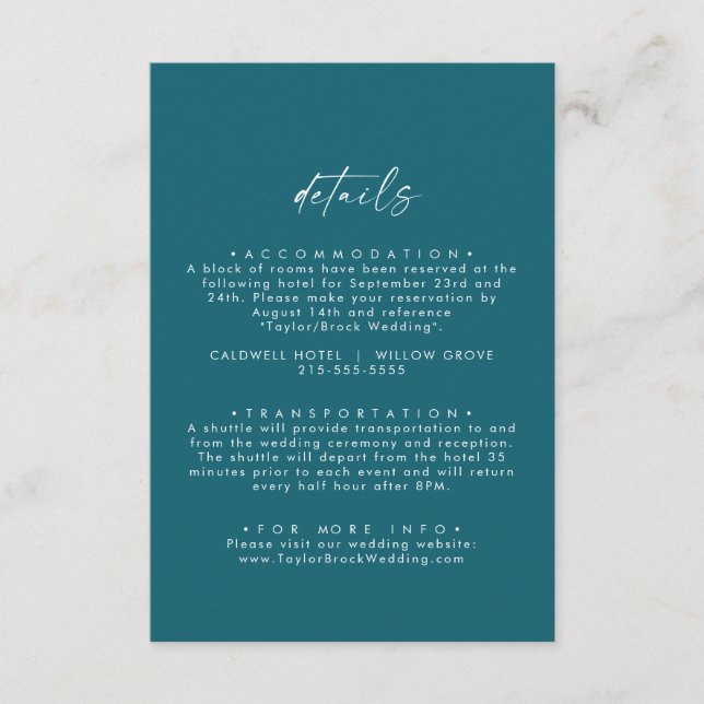 Carte D'accompagnement Coordonnée aquarelle moderne | Détail de mariage s (Devant)