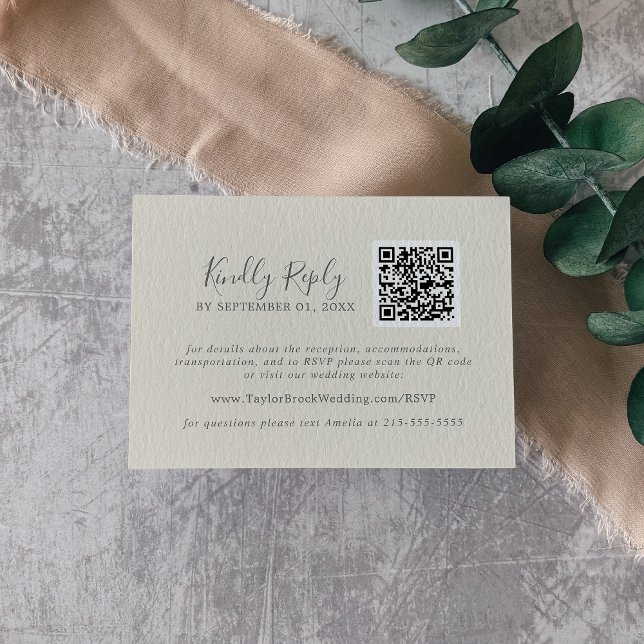 Carte D'accompagnement Coordonnée florale dorée | Crème gris QR Code RSVP (Créateur téléchargé)