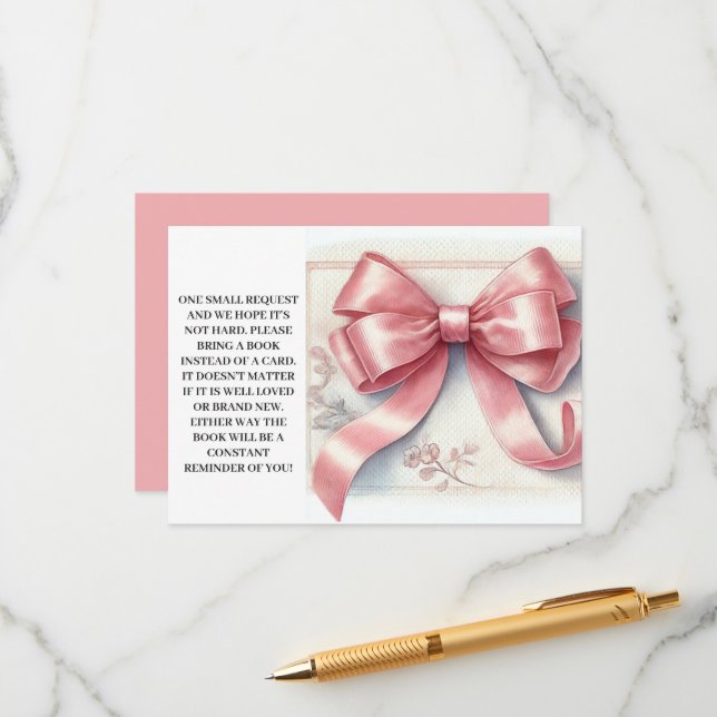 Carte D'accompagnement Coquette Baby shower Bow rose Livres pour bébé (Devant/Arrière en situation)