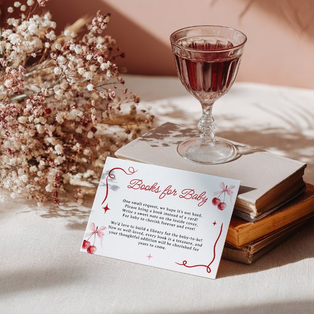 Carte D'accompagnement Coquette Baby shower de cerisier rose Livres pour  (Coquette Pink Cherry Baby Shower Books for Baby Enclosure Card)