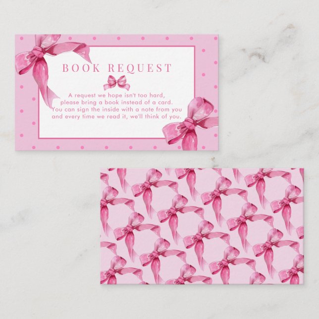 Carte D'accompagnement Coquette Bow | Pink Baby Girl Douche Demande de ré (Devant / Derrière)
