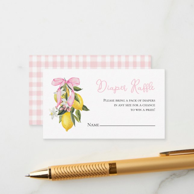 Carte D'accompagnement Coquette citron rose Bow baby shower Déchets Raffi (Devant/Arrière en situation)