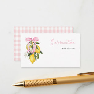 Carte D'accompagnement Coquette citron rose Bow informations sur le baby