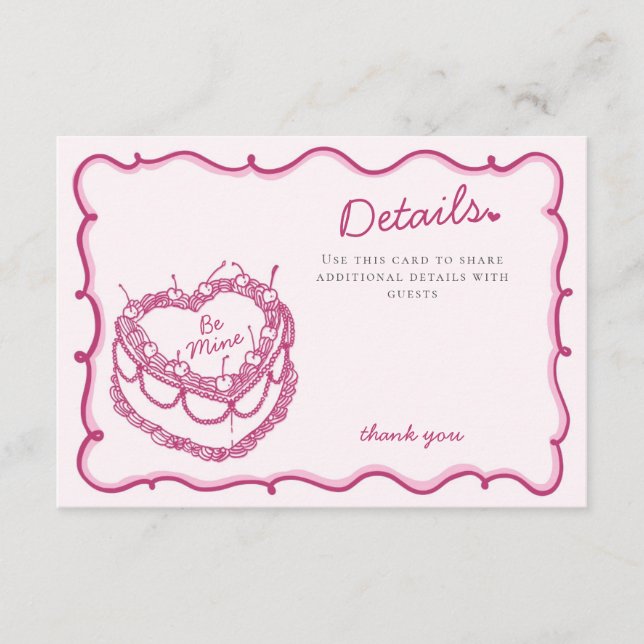 Carte D'accompagnement Coquette Coeur rose - Détails du gâteau de cerise  (Devant)