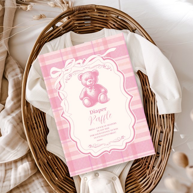Carte D'accompagnement Coquette Gingham Teddy Français Tirage de Couches (Créateur téléchargé)