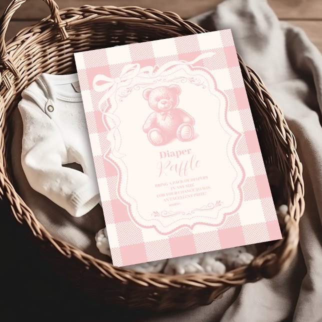 Carte D'accompagnement Coquette Gingham Teddy Français Tirage de Couches (Créateur téléchargé)