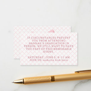 Carte D'accompagnement Coquette Pink Bow Graduation Enclôture Card