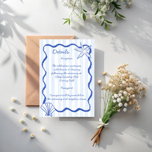 Carte D'accompagnement Coquillages bleu ondulé bordé détails de mariage