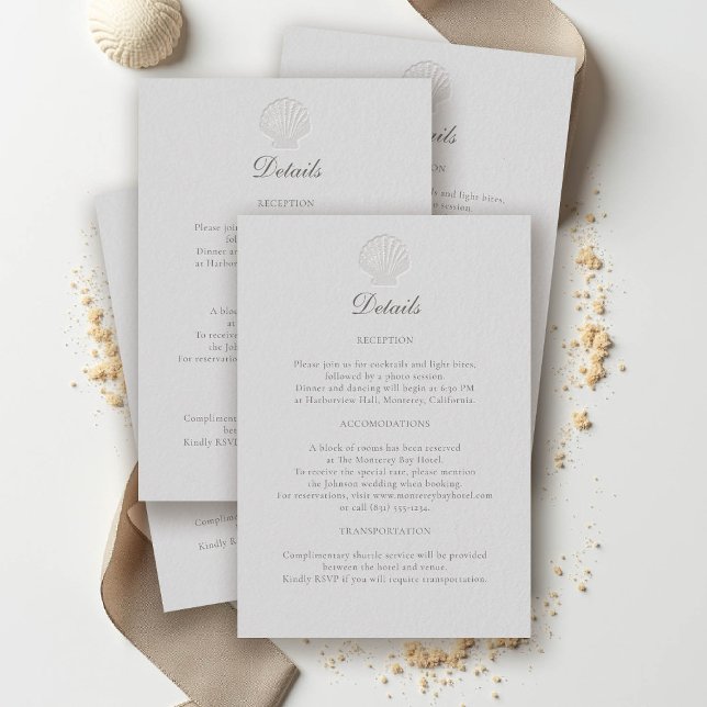Carte D'accompagnement Coquille côtière marine Détails du Mariage officie (nautical wedding details coastal modern classic formal traditional elegant shell medium ivory)
