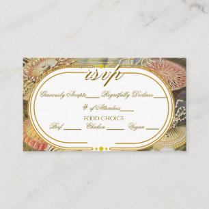 Carte D'accompagnement Corail Récif Ton Doré Vintage Mariage RSVP