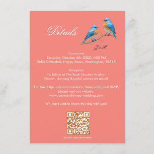 Carte D'accompagnement Coral doux Lovebirds Romantique Bluebirds Mariage