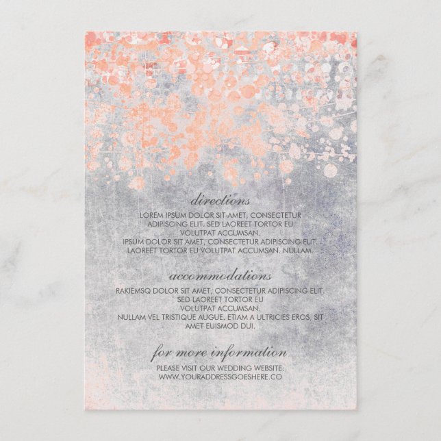 Carte D'accompagnement Coral et Grey Confetti Information Mariage (Devant)