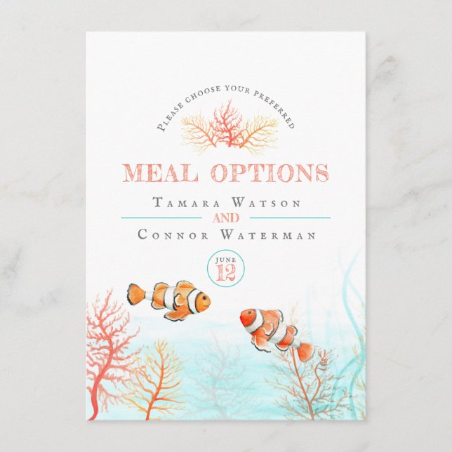 Carte D'accompagnement Coral poisson tropical océan options de repas mari (Devant)