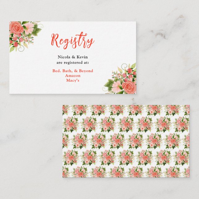 Carte D'accompagnement Coral Red Roses with Foliage (Devant / Derrière)