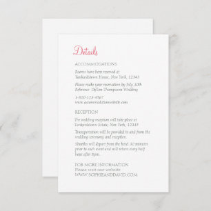 Carte D'accompagnement Coral rose floral papillon Garden Détails de maria