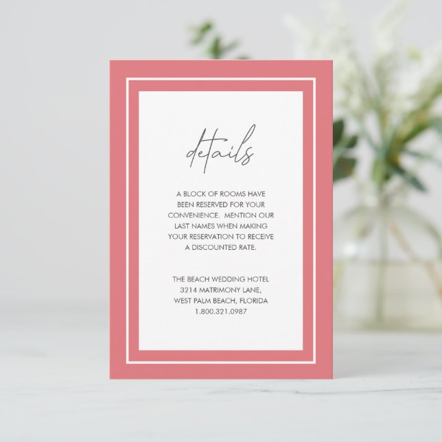 Carte D'accompagnement Coral rose gras Bordure moderne Mariage (Debout devant)