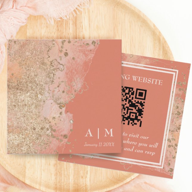 Carte D'accompagnement Coral rose plage moderne Mariage QR Code (Créateur téléchargé)