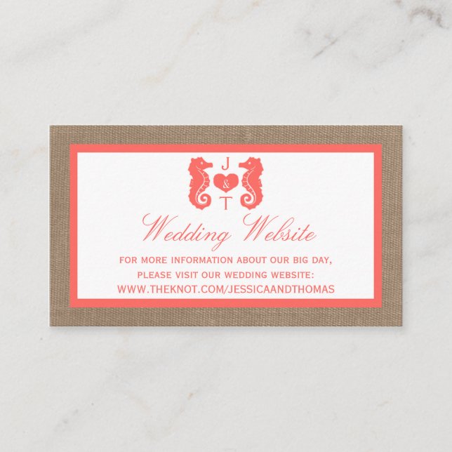 Carte D'accompagnement Coral Seahorse Burlap Beach Wedding Collection (Devant)