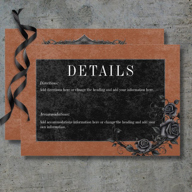 Carte D'accompagnement Corbeau noir gothique & détails rouille Rose noire (Gothic Black Raven & Black Roses Rust Details Enclosure Card)