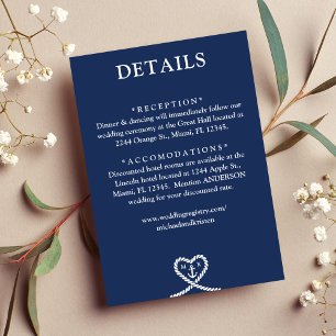 Carte D'accompagnement Corde de coeur bleu marine Monogramme Détails du M