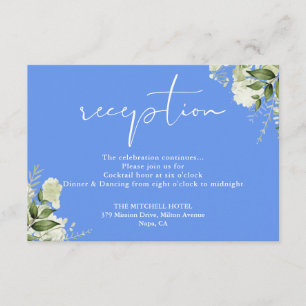 Carte D'accompagnement Cornflower Blue Greenery Script Mariage Réception