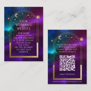 Carte D'accompagnement Cosmic Purple Turquoise Mariage Site Web RSVP QR C