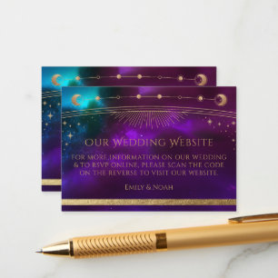 Carte D'accompagnement Cosmic Purple Turquoise Mariage Site Web RSVP QR C