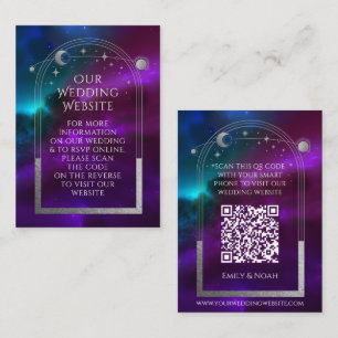 Carte D'accompagnement Cosmic Purple Turquoise Mariage Site Web RSVP QR C