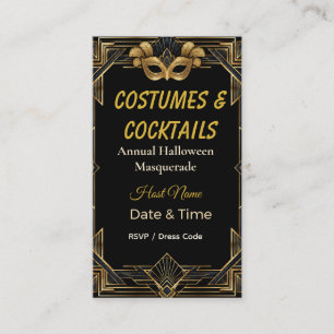 Carte D'accompagnement Costumes et Cocktails Masquerade Art Déco Élégants