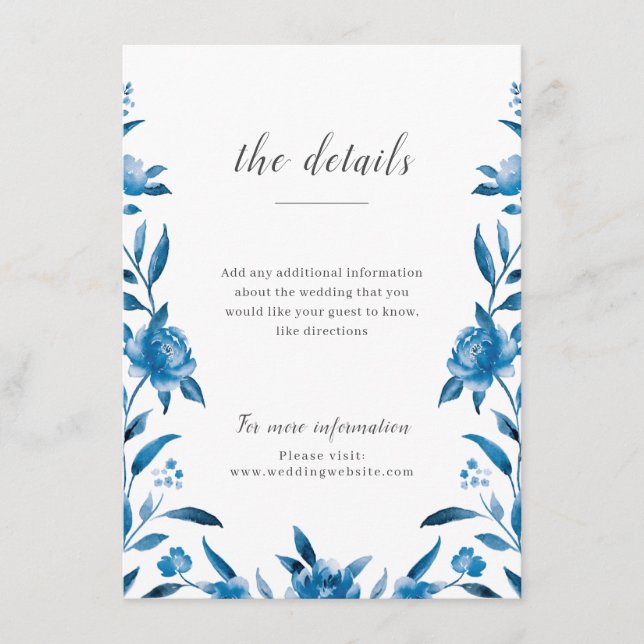 Carte D'accompagnement Couleur bleue et blanche détails de la mariage fle (Devant)