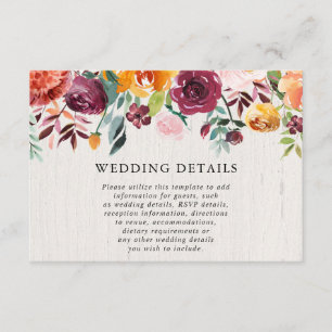 Carte D'accompagnement Couleur d'eau fleurie automne détails du mariage r