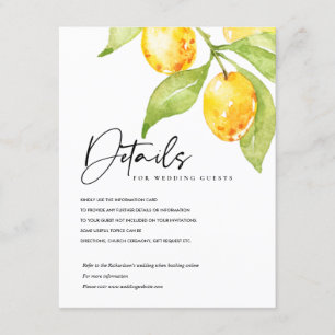 CARTE D'ACCOMPAGNEMENT COULEUR D'EAU JAUNE FOLIAGE OLIVE DÉTAILS MARIAGES