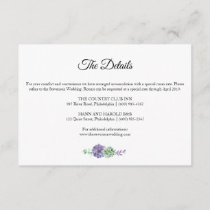 Carte D'accompagnement Couleur d'eau violet détails mariage suite
