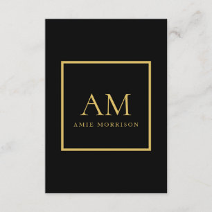 Carte D'accompagnement Couleurs Or Noir Monogramme Lettre Initiale Nom