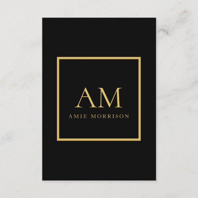 Carte D'accompagnement Couleurs Or Noir Monogramme Lettre Initiale Nom (Devant)