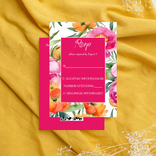 Carte D'accompagnement Couleurs vives rose orange pivoines élégant RSVP