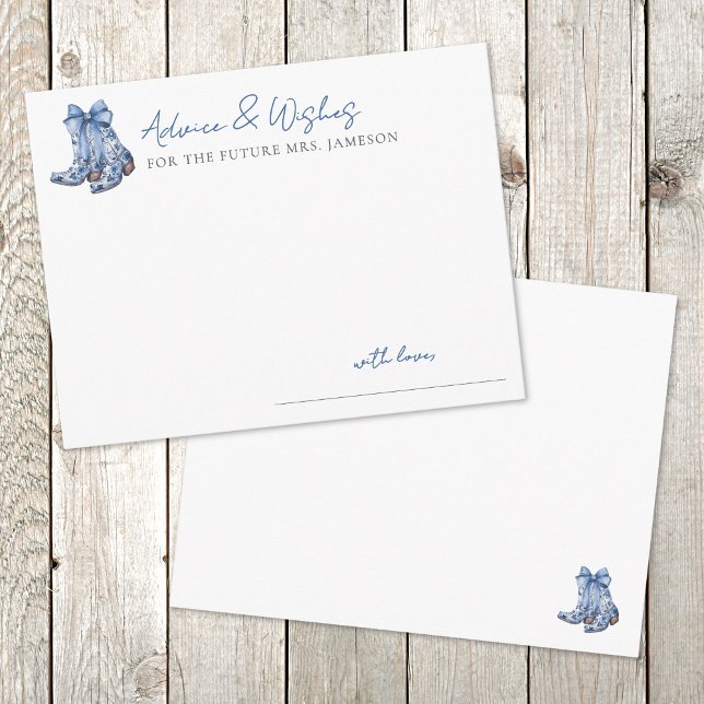 Carte D'accompagnement Country Blue Bow Cowboy Conseil de Fête des mariée (Country Blue Bow Cowboy Bridal Shower Advice Enclosure Card )