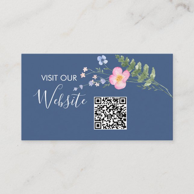 Carte D'accompagnement Country Blue Rustic Mariage Website Code QR (Devant)