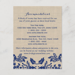Carte D'accompagnement Country Garden Blue et Burlap Info Card