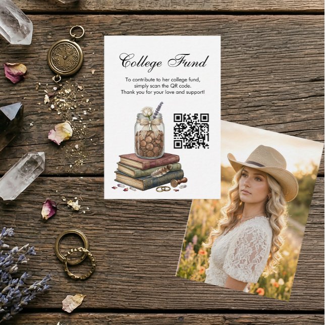 Carte D'accompagnement Country Girl Graduation College Fund QR Code  (Cowgirl College Fund Enclosure Card)