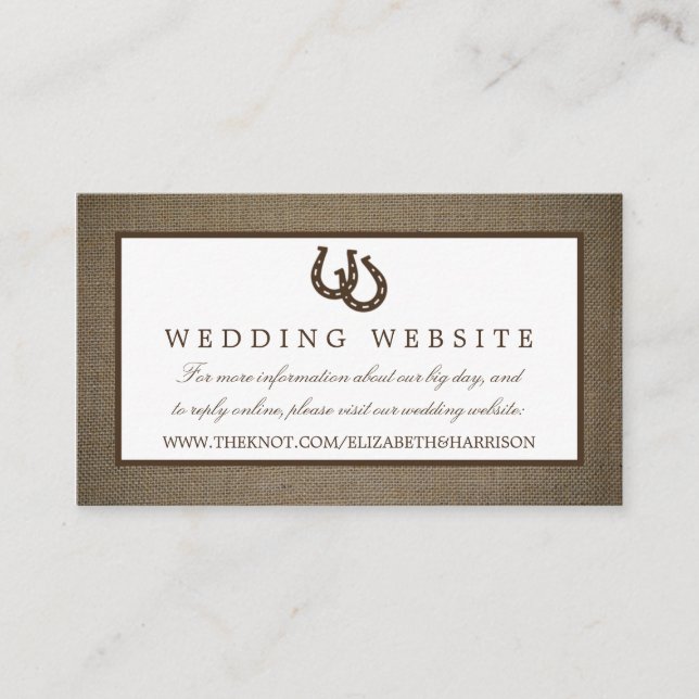 Carte D'accompagnement Country Rustic Horseshoe Sur Burlap Mariage (Devant)