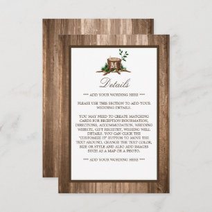 Carte D'accompagnement Country Rustic Monogram Tree & Wood Mariage Détail