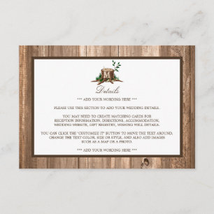 Carte D'accompagnement Country Rustic Monogram Tree & Wood Mariage Détail