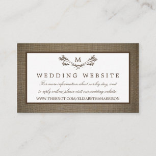 Carte D'accompagnement Country Rustic Monogramme Branche & Mariage Burlap